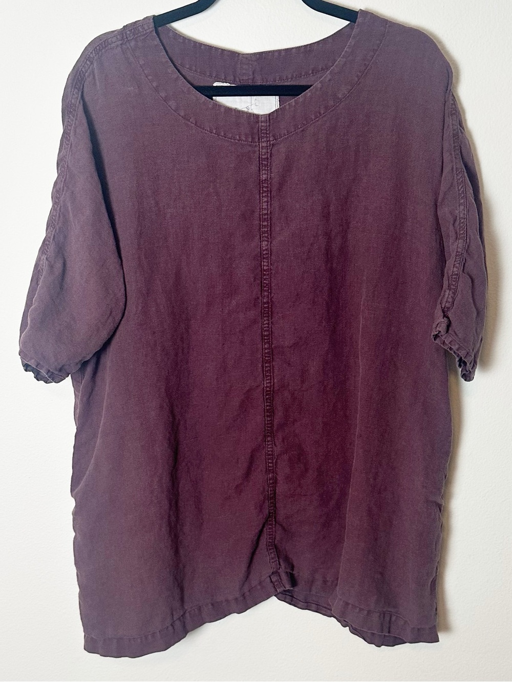 Notperfectlinen Tunic Top Mini Short Sleeve T Shirt Dress Maroon Plum Small